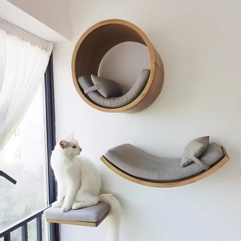 Árbol y cama de pared para gato en madera maciza – Ahorra espacio - imagen 3