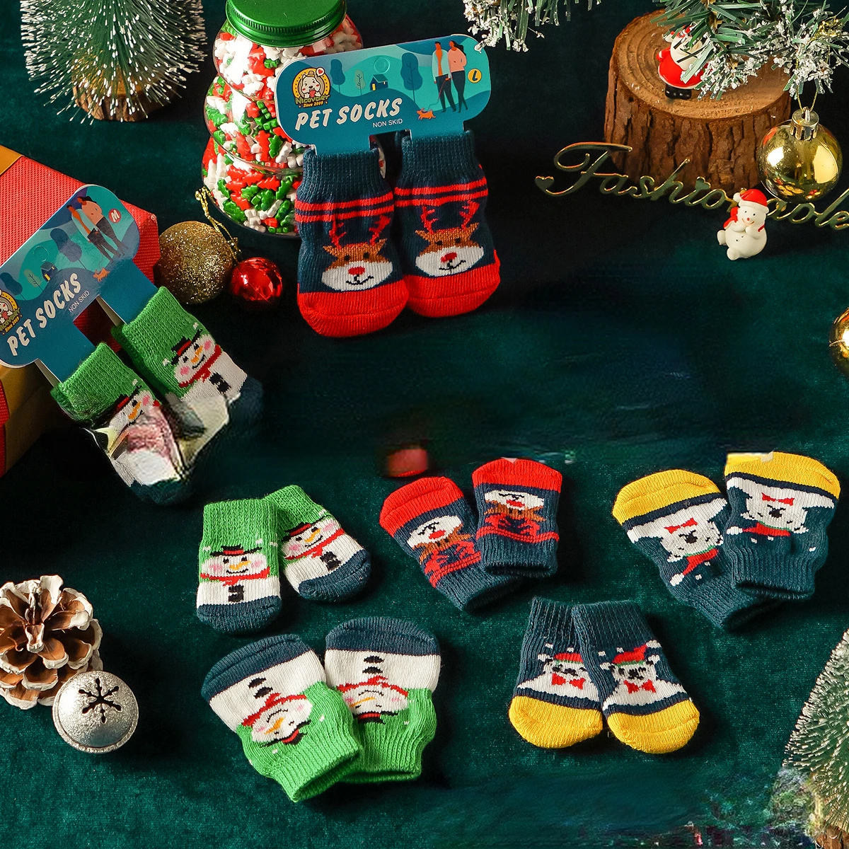 Navidad gato perro Festival vestir accesorios lindo antideslizante inferior muñeco de nieve Teddy calcetines gruesos para mascotas zapatos para perros pequeños