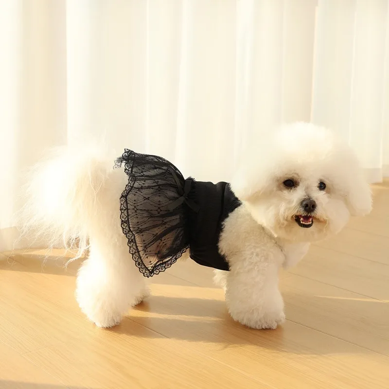 Faldas de moda para perros, vestidos de encaje para mascotas, vestido de princesa, vestidos de verano para perros, chaleco negro para perros, vestido para gatos, ropa para mascotas Chihuahua - imagen 4