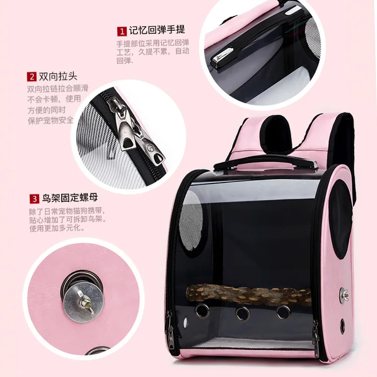 Nueva mochila para salir de loros, mochila transparente de luz media para mascotas, bolsa portátil para salir, bolsas espaciales transpirables para gatos - imagen 4