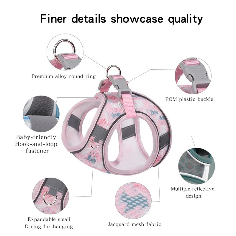 Conjunto de correa de arnés para perro, chaleco reflectante para cachorros y gatitos, correa transpirable para el pecho para perros pequeños, gatos, Chihuahua, correa para caminar - imagen 4