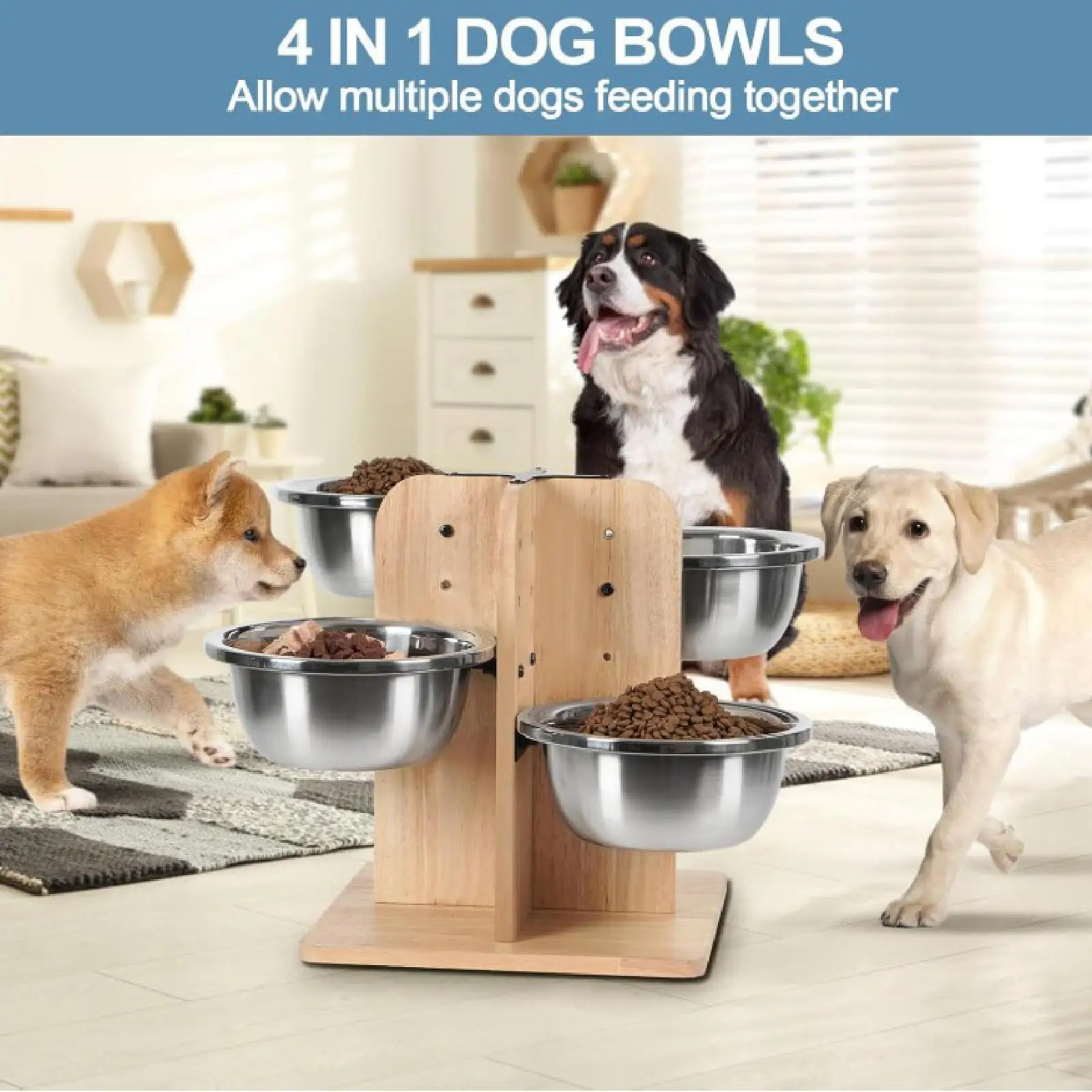 Cuencos elevados para perros, soporte de madera, alimentador de comida para mascotas para perros pequeños, medianos y grandes - imagen 4