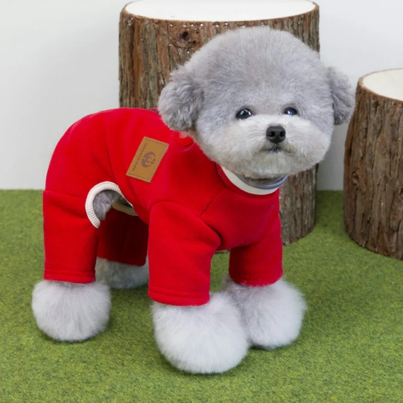 Monos cálidos de invierno para perros, ropa de cuatro patas para perros sólidos a la moda, monos suaves y bonitos para cachorros, pijamas de gato de peluche, monos para caniche para mascotas - imagen 2