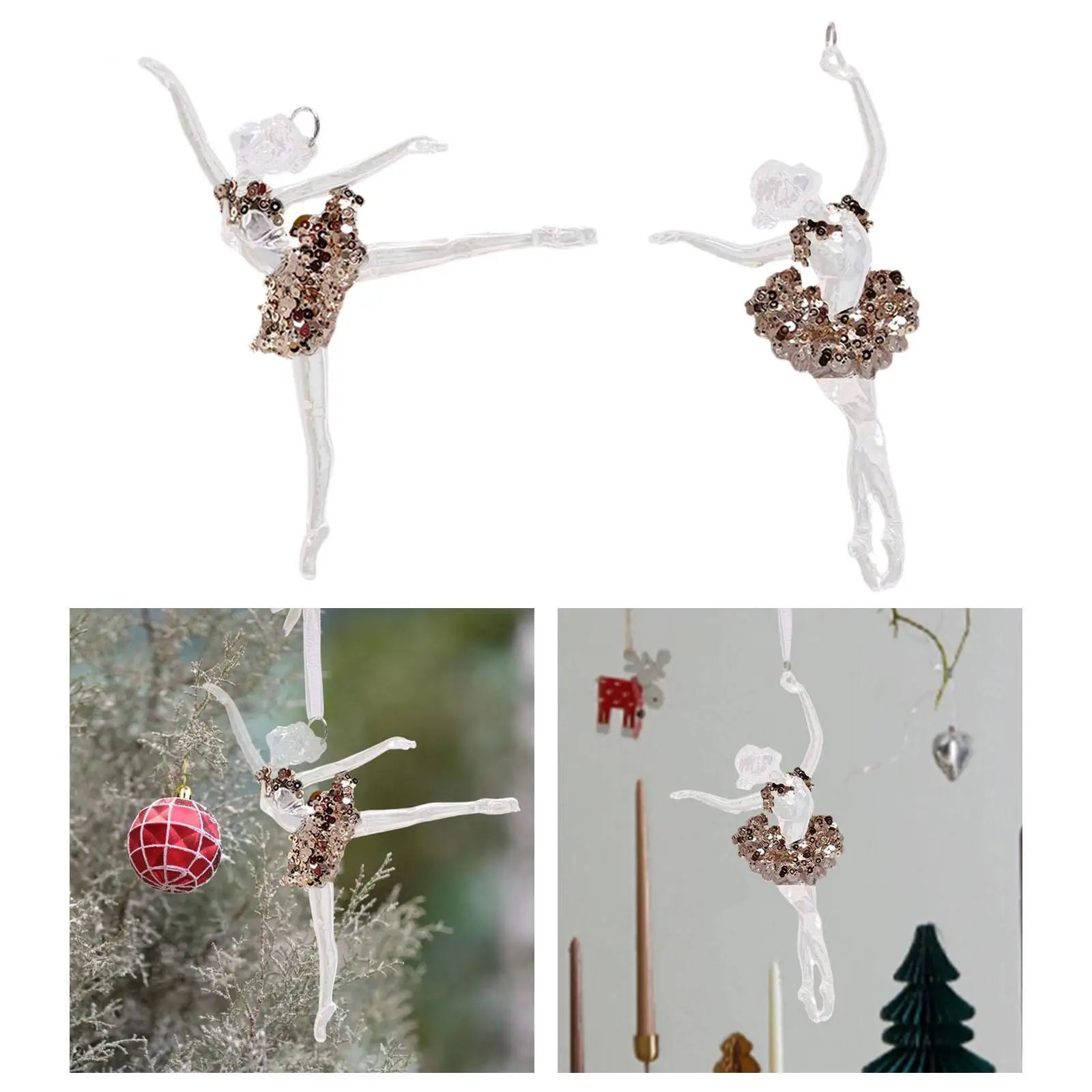 Colgante de decoración de árbol de Navidad acrílico de lujo, colgante de bailarina para fiesta festiva en casa y decoración de corona interior