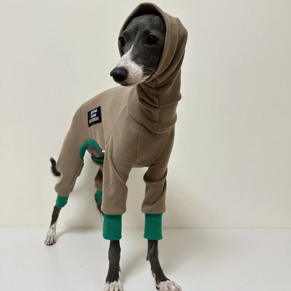 Ropa para perros, ropa bonita de invierno para cachorros, abrigo cálido de algodón de 4 patas para café, sudadera para perro Whippet galgo italiano - imagen 3