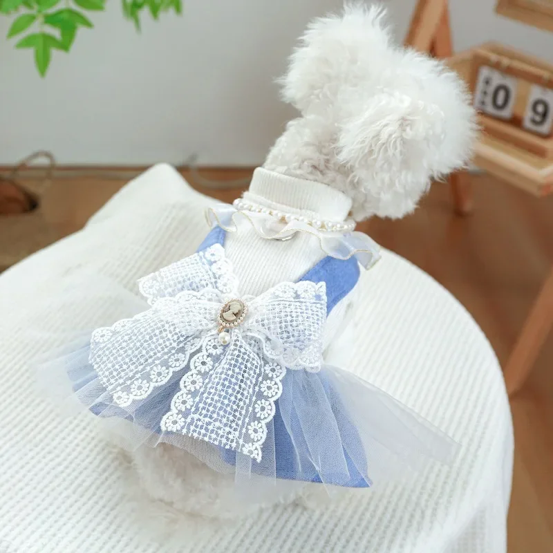 Perro invierno perro vestido de princesa hebilla de tracción ropa para perros para perros pequeños Teddy vestido con tirantes falda abrigo para perros ropa para perros - imagen 4