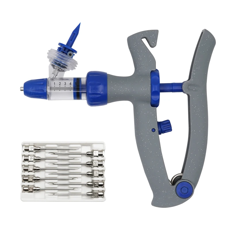Jeringa veterinaria automática de inyección de vacuna continua de 1Ml/2Ml/5Ml con 10 agujas para ganado, cerdo, ganado, ovejas y pollo