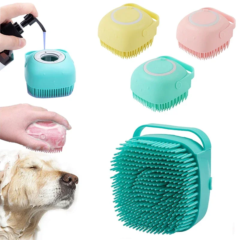 Guantes de masaje para baño de perros de silicona, cepillo para mascotas, herramienta de limpieza de baño para gatos, peine, cepillo para lata para perros, champú, suministros de aseo para perros