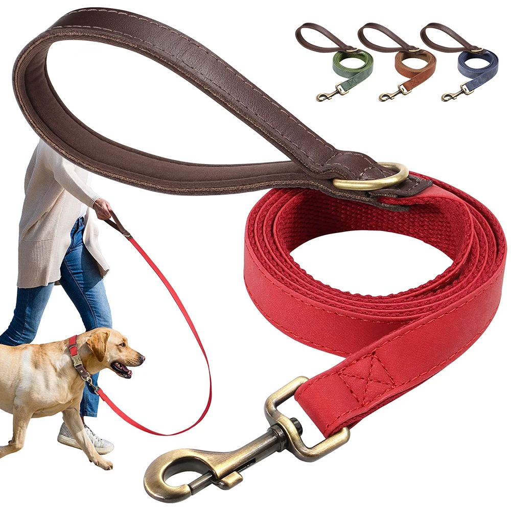 Correa de cuero PU para perros con mango suave y resistente