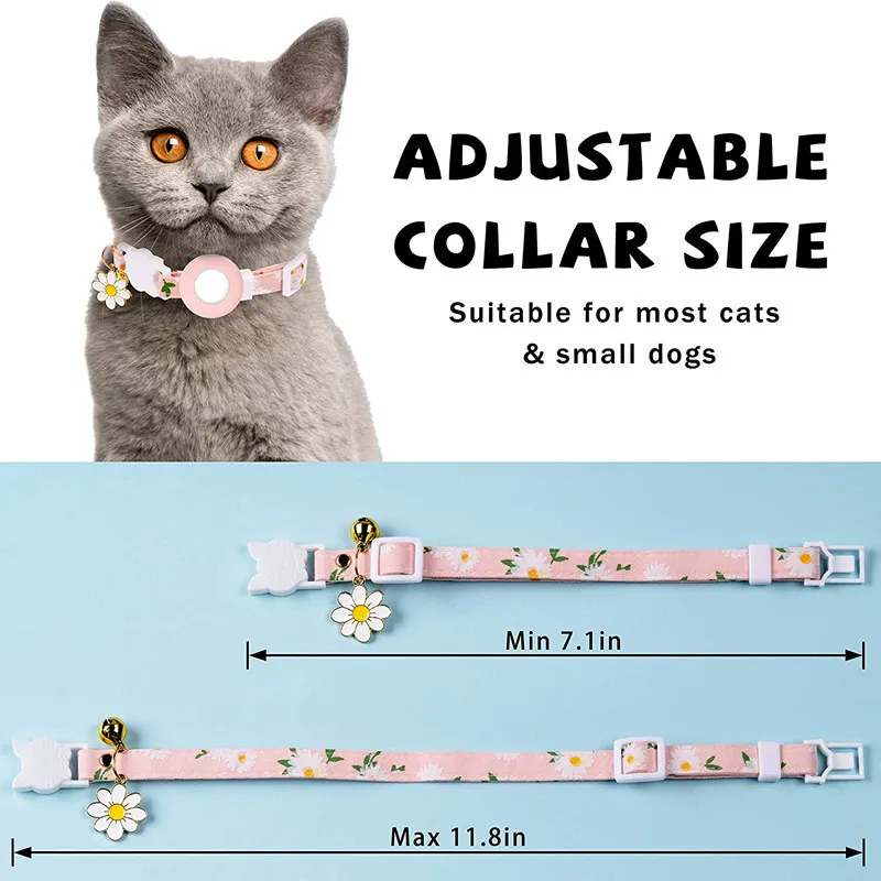 Collar ajustable para gatos con AirTag y campana - Diseño margarita - imagen 4