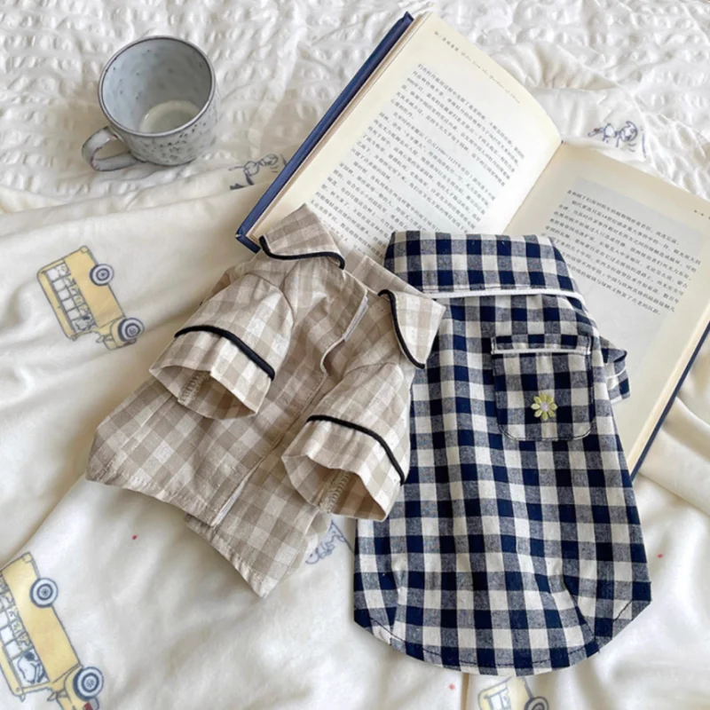 Pijamas a cuadros para perros pequeños, ropa de verano para cachorros, chaleco para mascotas, disfraz para el hogar, camisa de fondo para perros para todas las estaciones, camiseta para perros pequeños y gatos