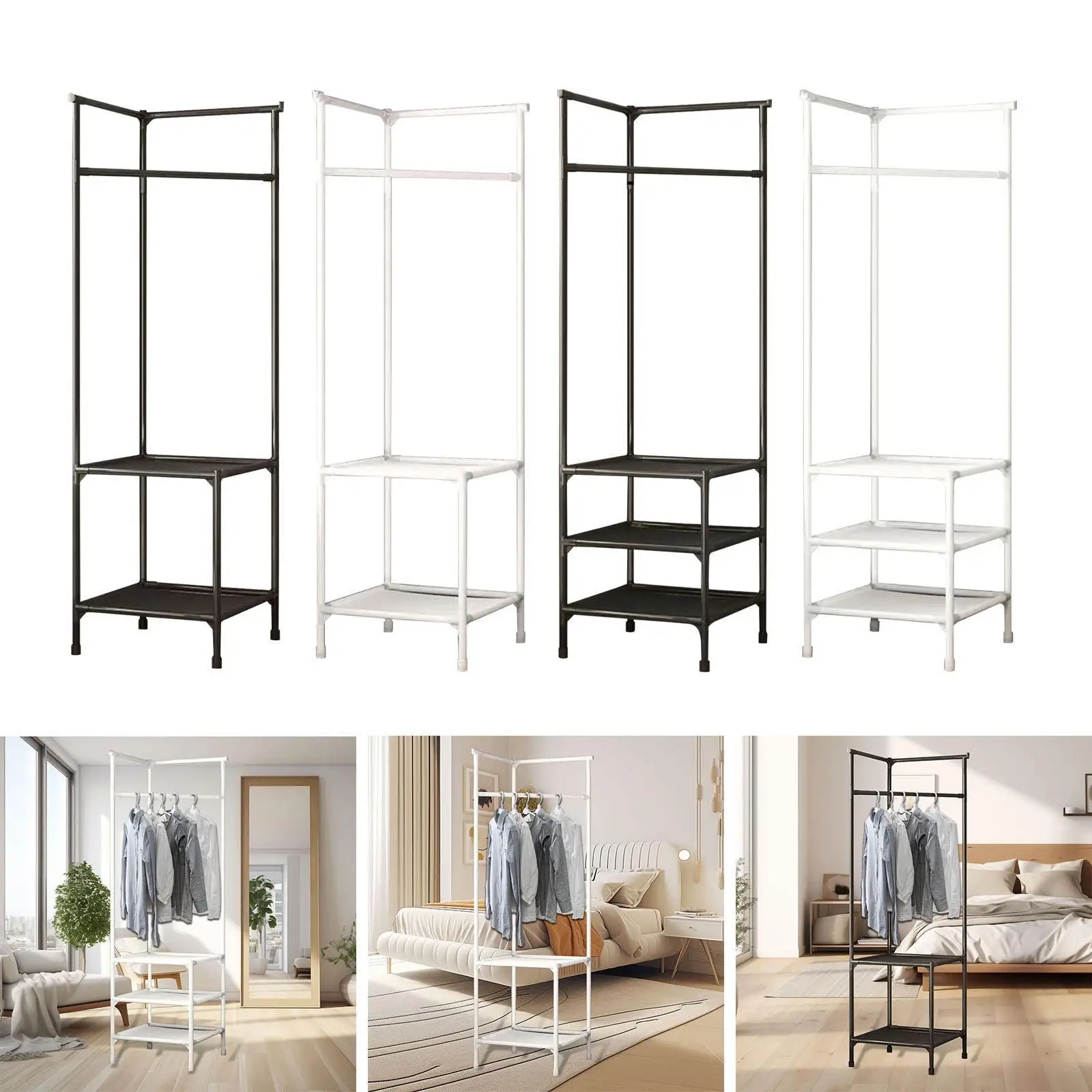 Coat Rack Space Saving Sweaters Jackets Dorm Freestanding Hanger Floor Bedroom Shelf Dressing Room Skirts Shirts Storage Shelf