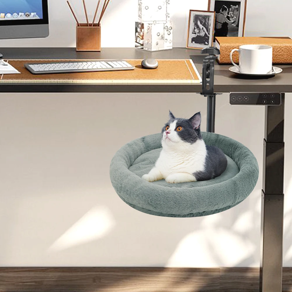 Altura ajustable y 360 °   Hamaca de escritorio giratoria para gatos, nido de felpa, cama flotante montada para gatos, escritorio para descansar y relajar gatos - imagen 2