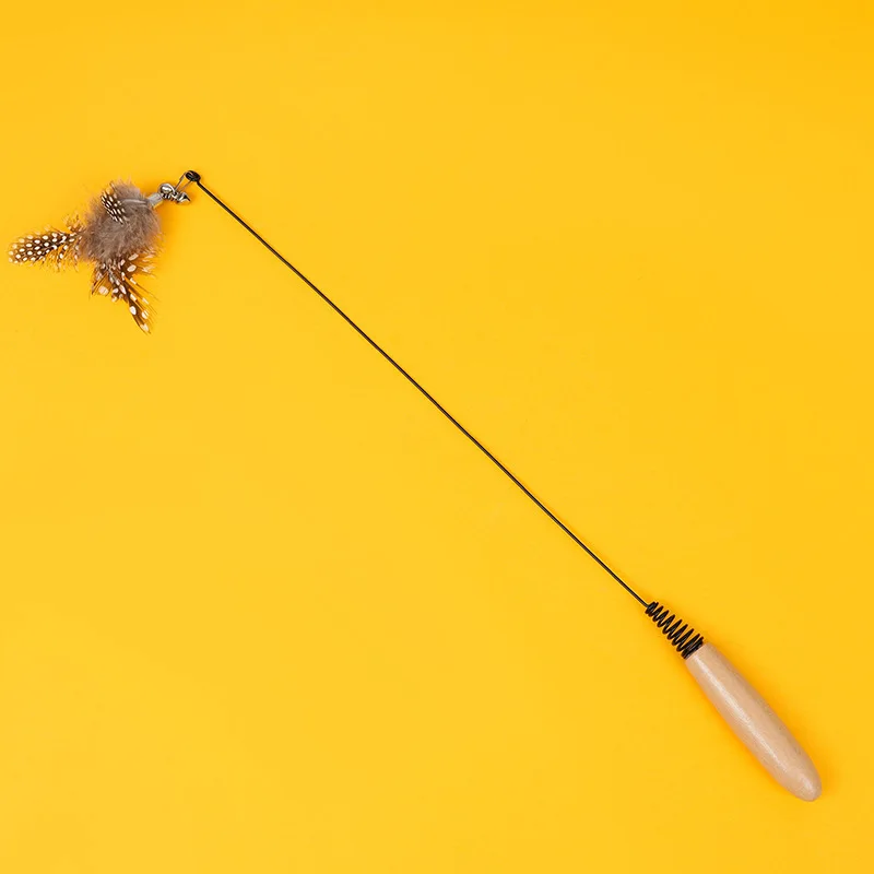 Palo de burlas para gatos con mango de madera, campana de plumas, juguete interactivo de autopedición para gatos, juegos de gatitos, juguete de caza para gatos, suministros de Navidad - imagen 2