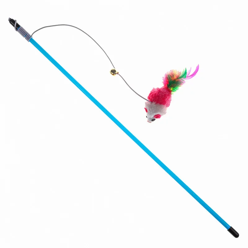 Caña de pescar, ratón de plumas, cuerda elástica para gato, juguete con campana, hacer sonidos para provocar, ratón de plumas de gato - imagen 4