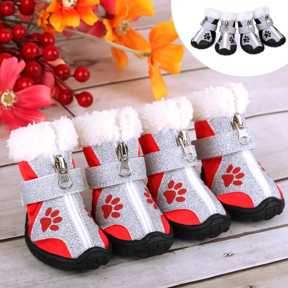 Zapatos para mascotas de 4 unids/set, botas cálidas de invierno para perros, botines de nieve y lluvia, Calcetines antideslizantes, calzado para perros medianos y grandes, productos para mascotas