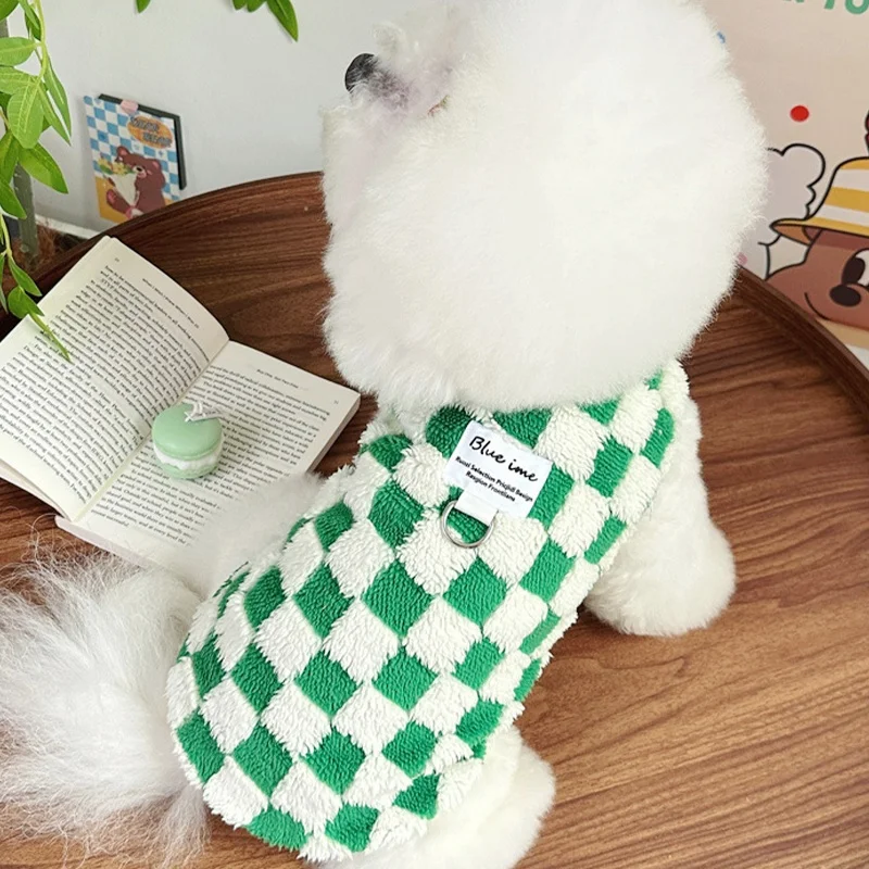 Ropa cálida de otoño para perros, chaleco bonito a cuadros para perros, sudaderas con capucha de felpa a la moda para cachorros, chaleco sin mangas suave para gatos, jerséis para mascotas, ropa para Chihuahua - imagen 2