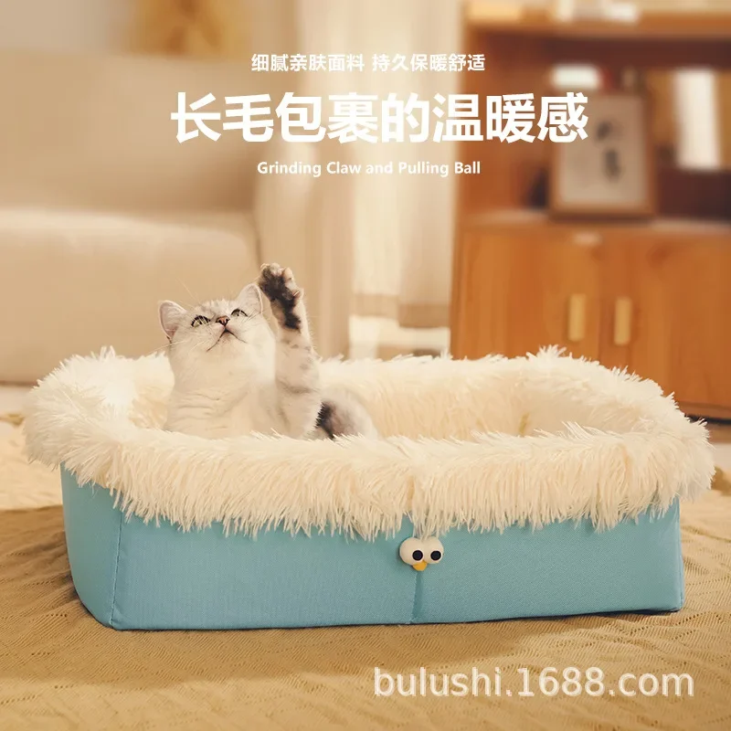 Perrera nido para gatos, nido para mascotas de felpa semicerrado cálido para invierno, suministros para mascotas para las cuatro estaciones - imagen 2