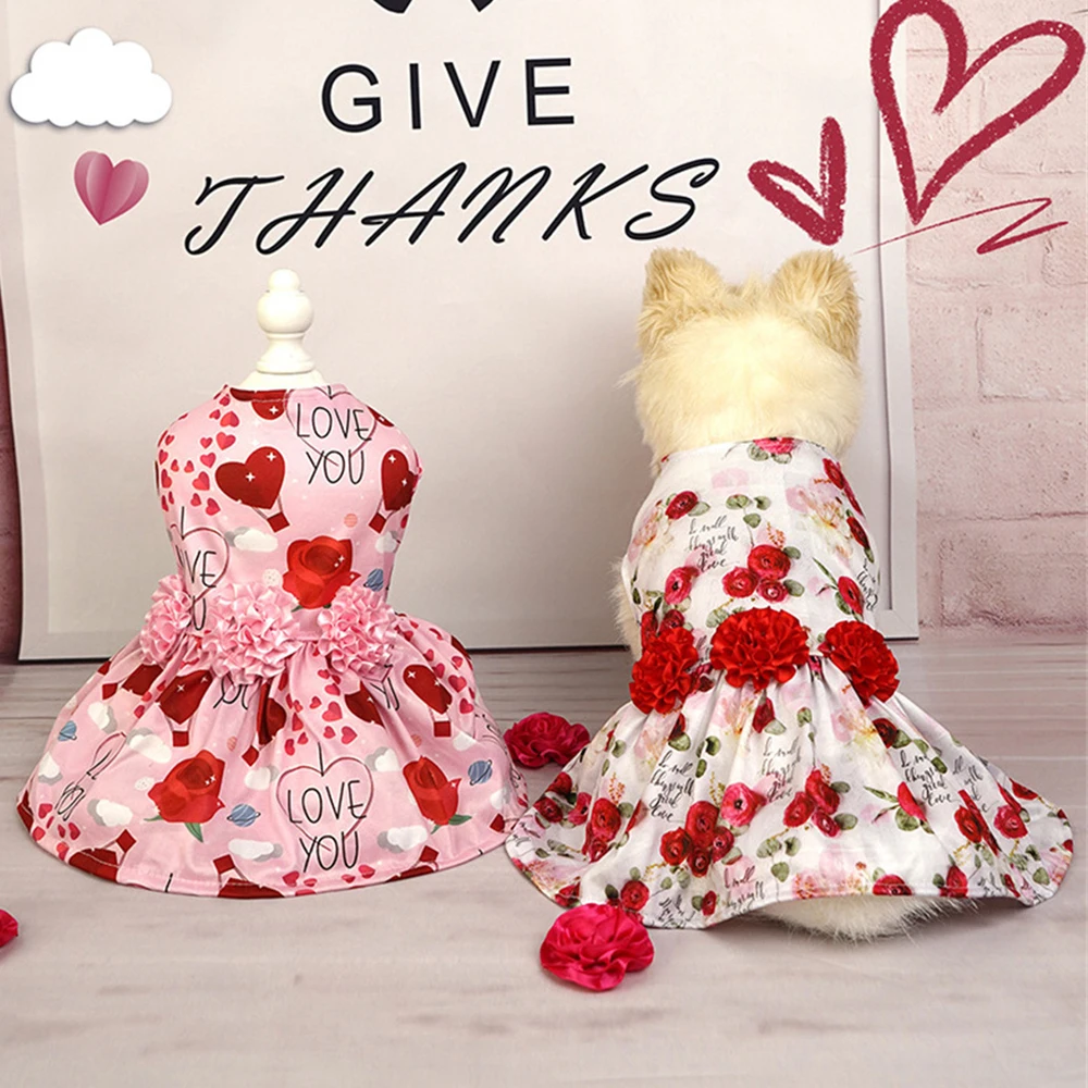 Vestido con lazo para perro cachorro, ropa para mascotas de primavera y verano, vestidos de princesa con estampado de rosas para perros pequeños y gatos, ropa para perros - imagen 2