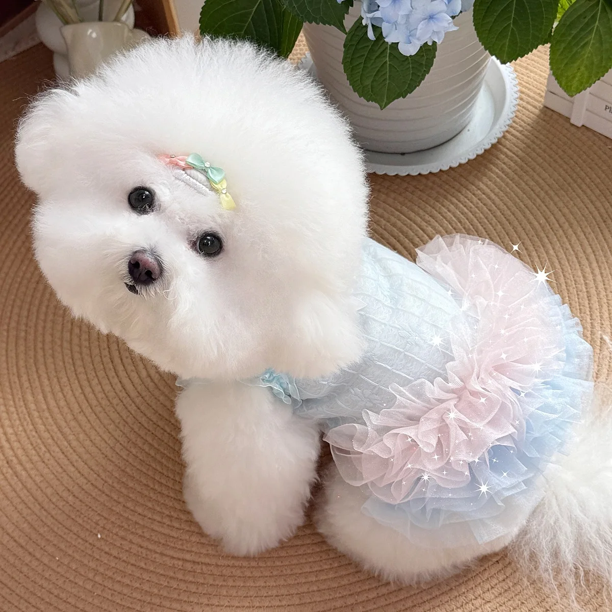 Vestido Floral de primavera para mascotas, falda de hilo brillante multicapa, ropa transpirable para perros y gatos, vestidos para perros pequeños - imagen 2