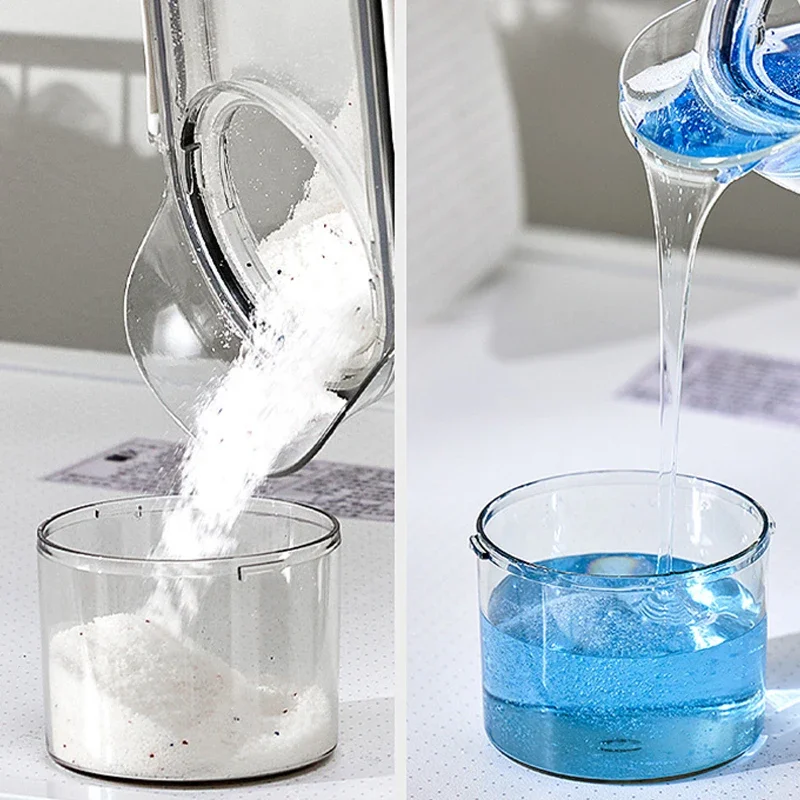Dispensador de detergente para ropa recargable, caja de almacenamiento de polvo, suavizante de lavado transparente, contenedor de líquidos para almacenamiento de lejía con tapas - imagen 4