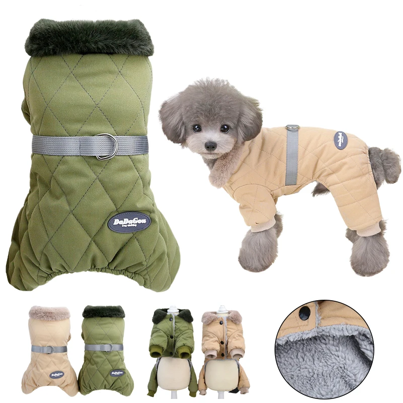 Ropa suave para perros para invierno, chaqueta cálida para cachorros, mono de moda con Cuello de piel para perros pequeños, abrigo para gatos, jersey para mascotas Chihuahua Pug - imagen 2