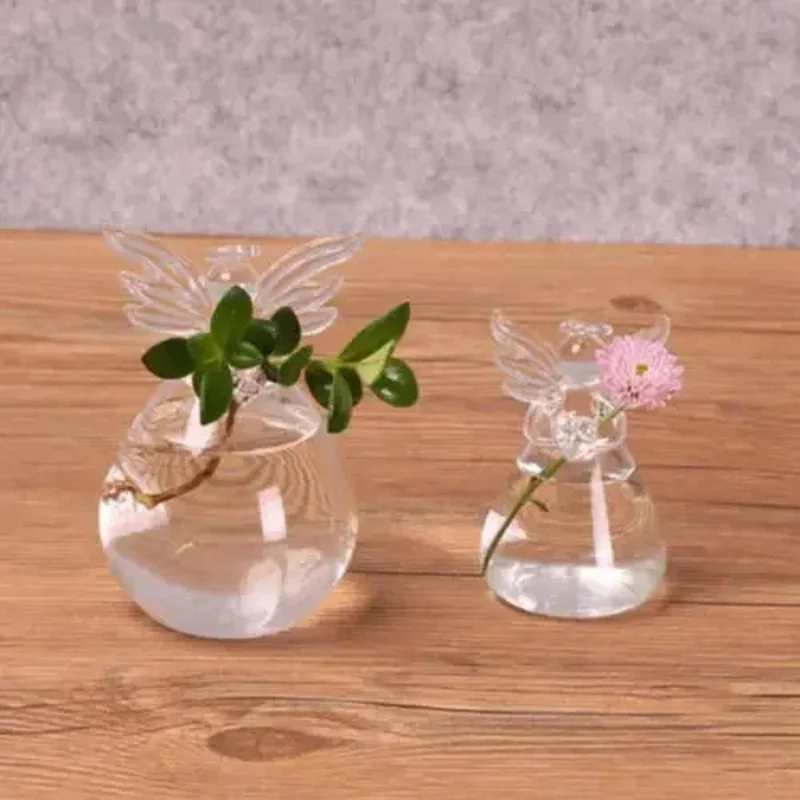 Mini pecera con forma de ángel, cristal transparente, pequeño acuario de escritorio para Betta Guppy, hogar, oficina y regalo de decoración de boda - imagen 3