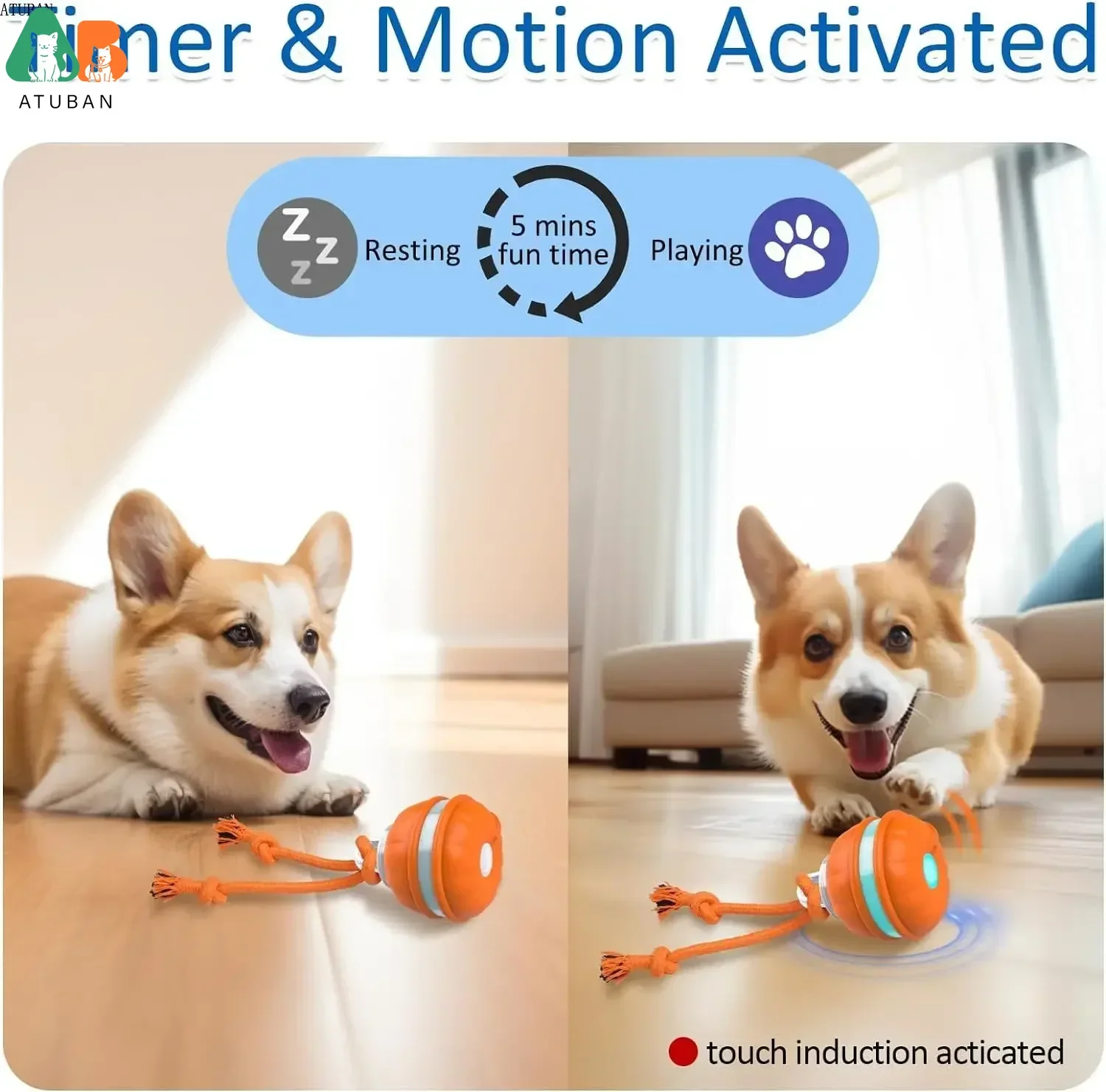 ATUBAN-juguetes interactivos para perros, pelota para perros activada por movimiento, juguetes de pelota rodante automática para cachorros, pelota rodante activa para gatos y perros - imagen 2