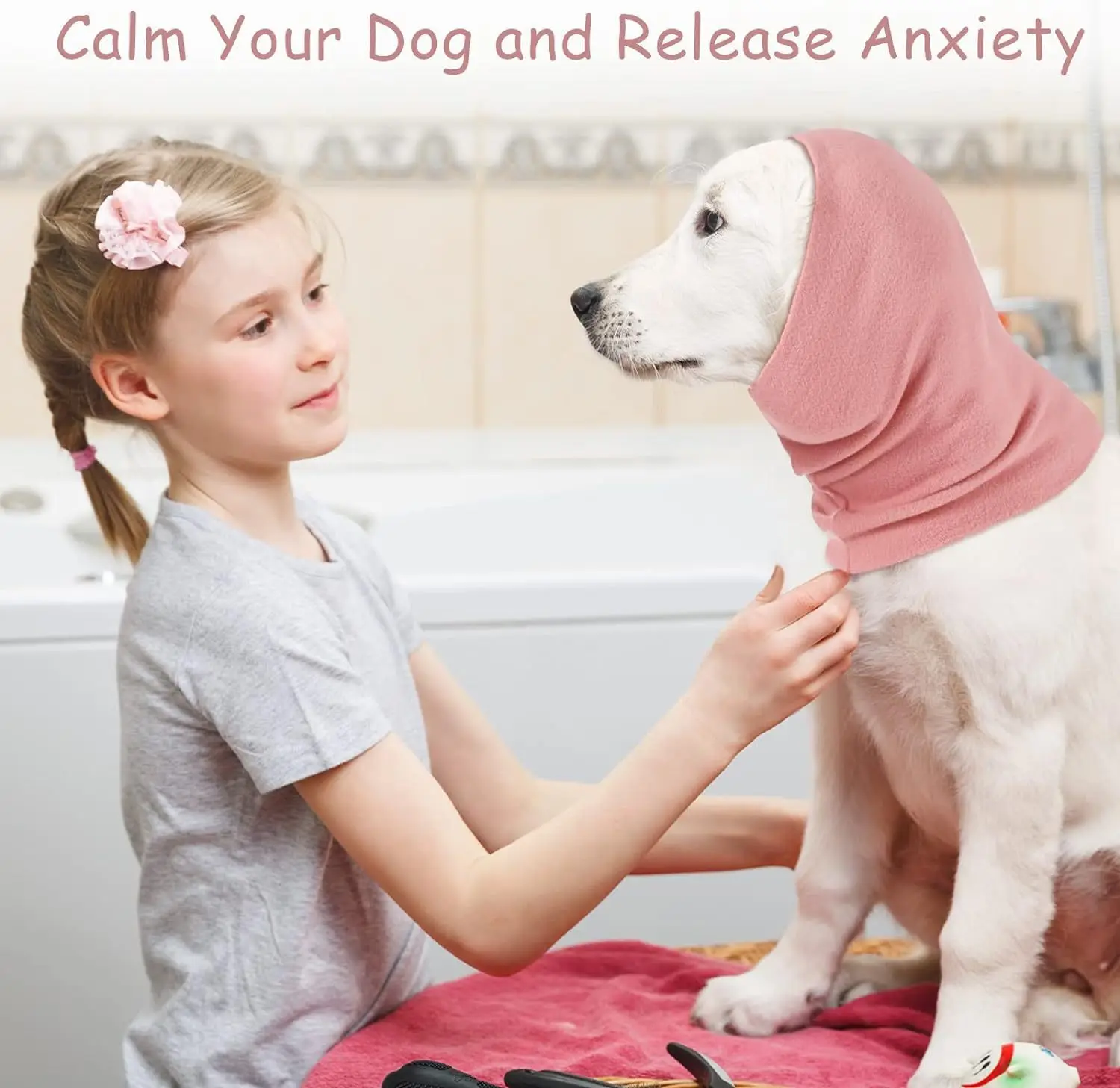 Orejeras y pañuelo para la cabeza para perros, cubierta cálida y reductora de ruido para el baño y el cuidado, capucha calmante antiansiedad con cuello de bufanda - imagen 5