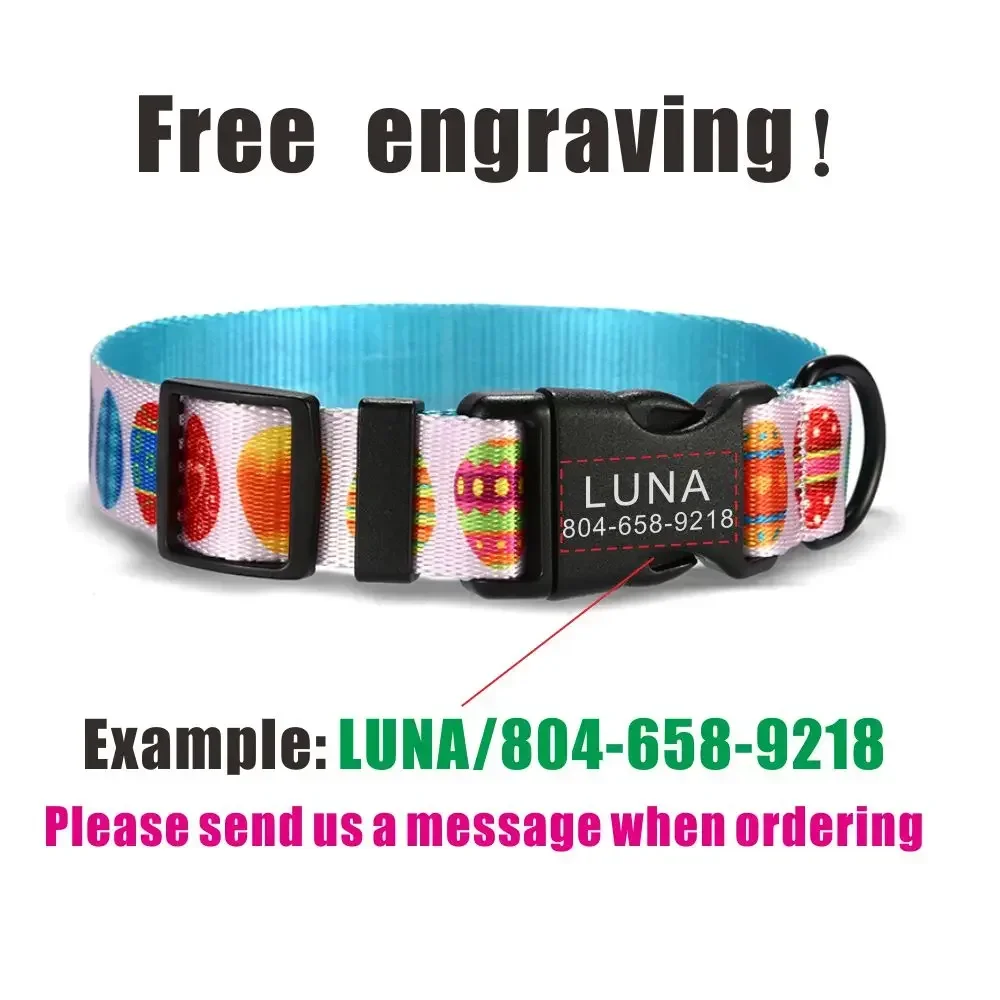 Collar de perro personalizado con grabado gratuito, correa para mascotas a juego, hebilla de contactos personalizados, Collar para mascotas de gato con huevos coloridos - imagen 4