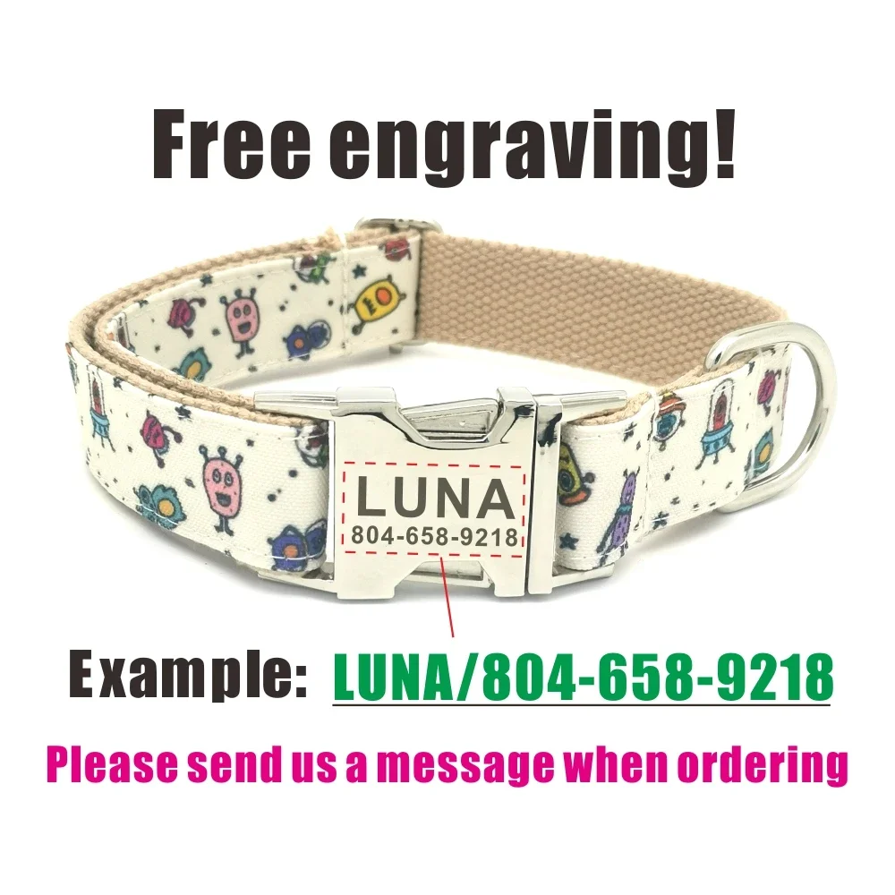 Collar de perro personalizado con grabado gratuito, correa para mascotas a juego, hebilla de Metal de contactos personalizados, Collar para mascotas monstruo espacial - imagen 4