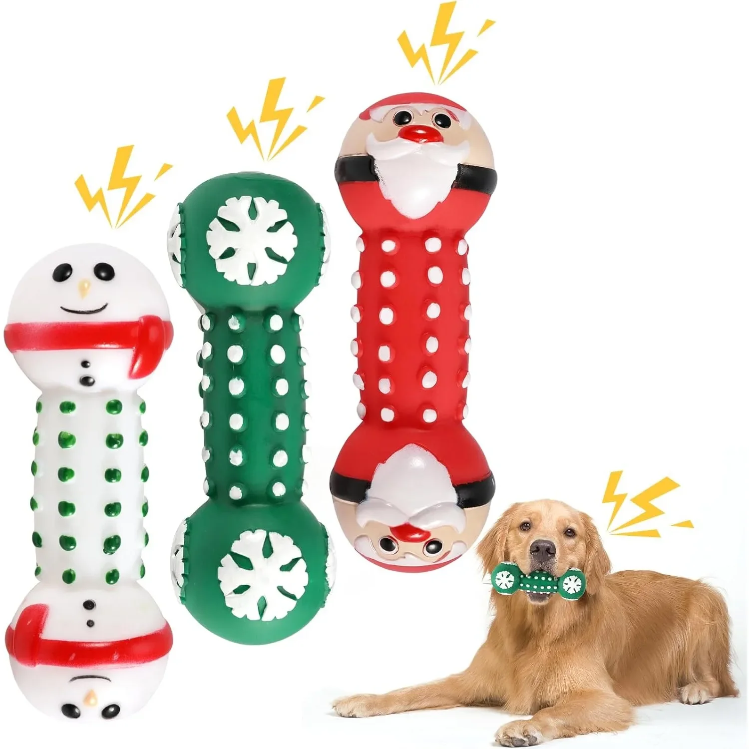 Juguetes para masticar de Navidad para perros, juguete chirriante de látex, divertidos juguetes interactivos para perros para Navidad, cachorro pequeño y mediano, muñeco de nieve para mascotas, Papá Noel
