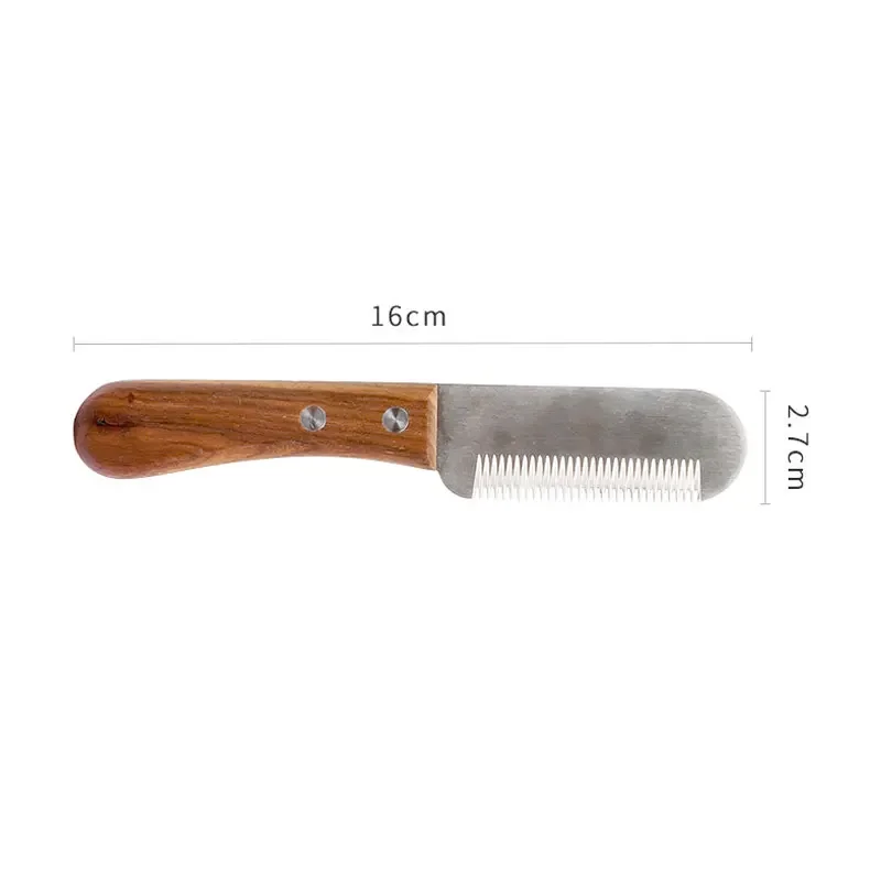 Cuchillo pelador con mango de madera de acero inoxidable para mascotas, peine profesional para perros y gatos, cuchillo para afeitar y desplumar el pelo, herramientas de aseo para mascotas - imagen 5