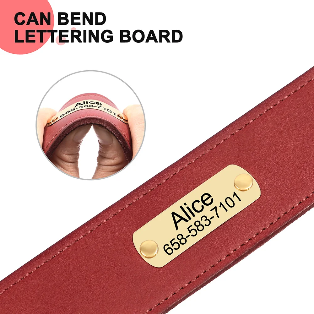 Collar de cuero con grabado personalizado para perros grandes y grandes, placa de identificación antipérdida con nombre personalizado - imagen 4
