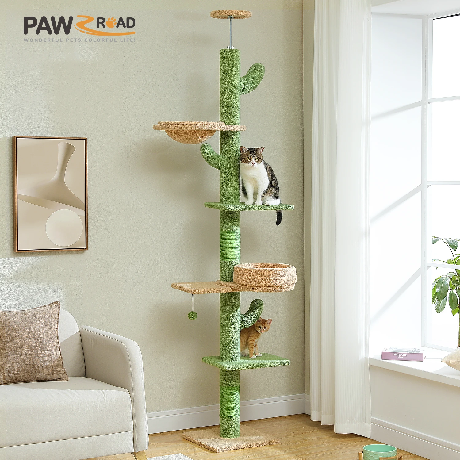 Árbol para gatos de piso a techo con poste rascador de Sisal, hamaca cómoda para gatos de interior, accesorios para gatos, muebles para gatos - imagen 5