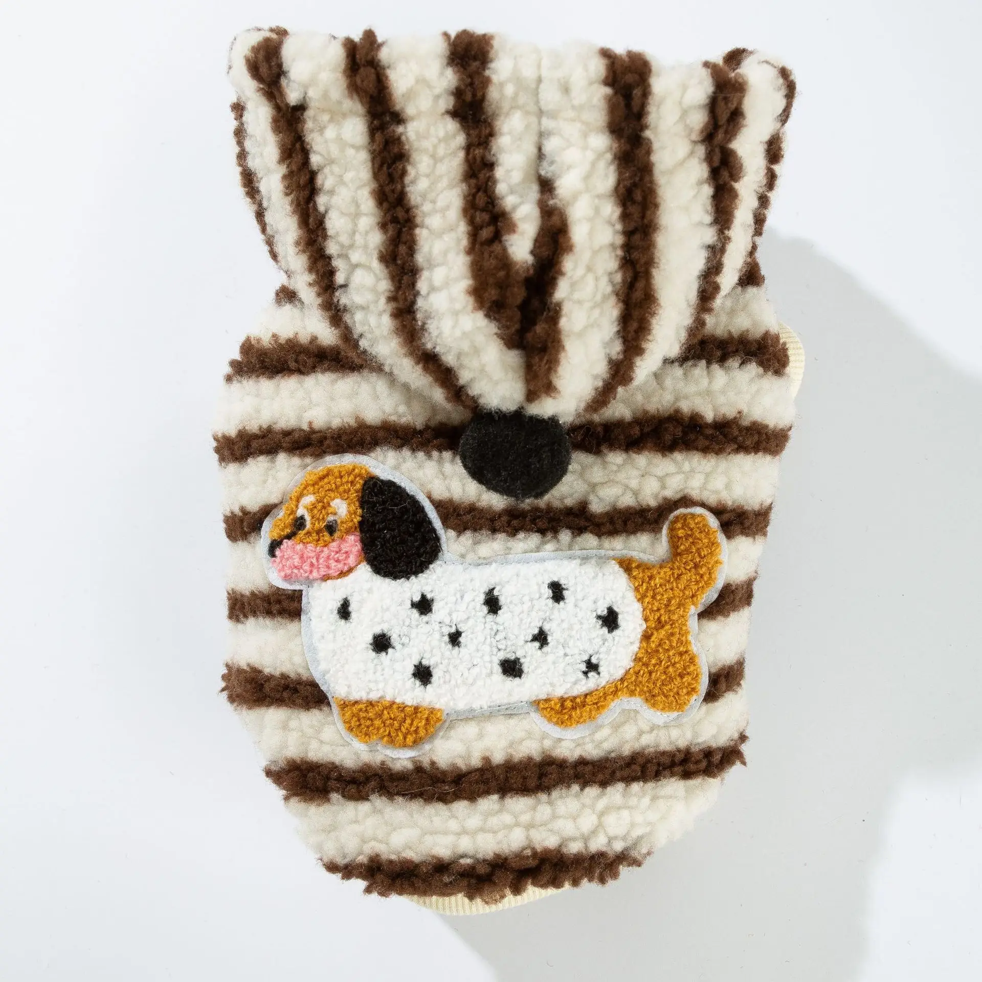 Sudadera con capucha a rayas de otoño/invierno para mascotas, abrigo grueso de felpa para perros, abrigo de terciopelo para perros, ropa para perros pequeños, ropa para cachorros - imagen 5