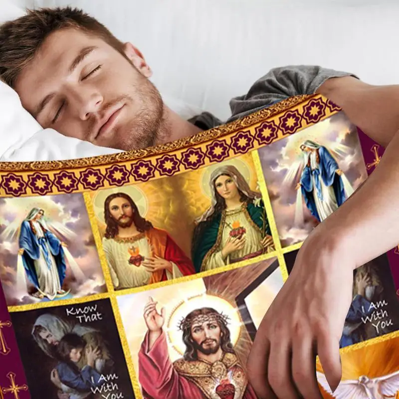 Manta navideña con estampado de Jesús, manta suave de la Virgen María, ropa de cama novedosa para ver TV, Invierno - imagen 3