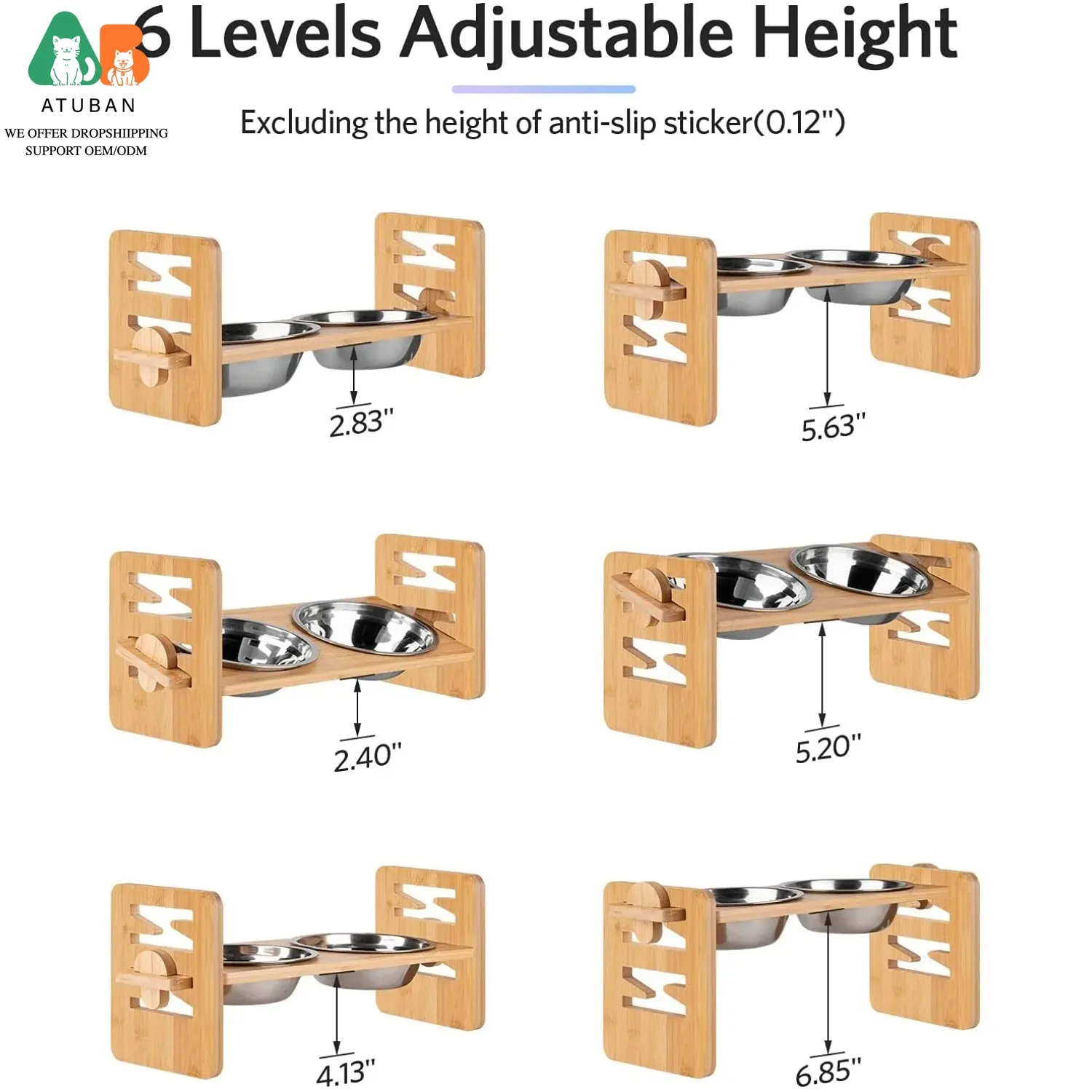 Comedero elevable de bambú con soporte regulable para perros y gatos - imagen 5