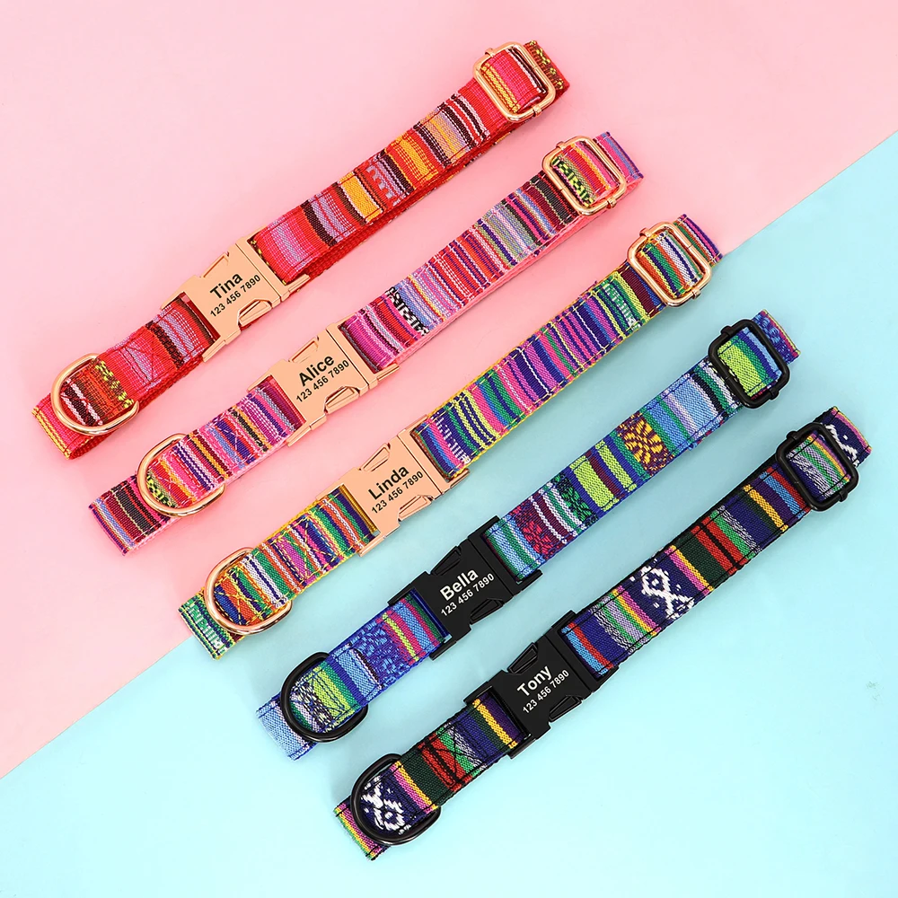 Collar de perro personalizado, Collar con hebilla de nailon colorido para mascotas, placa con identificación antipérdida, etiqueta de identificación ajustable para perros pequeños, medianos y grandes, S-L - imagen 4