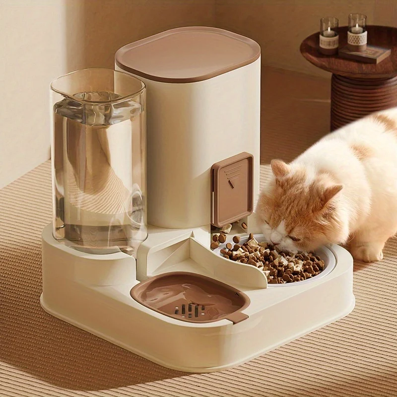 Alimentador automático para gatos, juego de dispensador de agua, alimentador de agua por gravedad 2 en 1, contenedor de alimentación de comida para gatos de interior