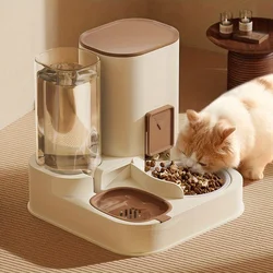 Alimentador automático para gatos, juego de dispensador de agua, alimentador de agua por gravedad 2 en 1, contenedor de alimentación de comida para gatos de interior