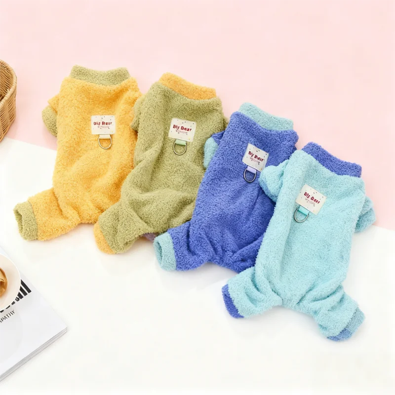 Ropa bonita y sólida para perros, mono cálido de lana para perros con anillo en D, peleles suaves Multicolor para cachorros, ropa de invierno para mascotas, abrigo para gatos a la moda