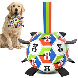 Pelota de fútbol para perros resistente con cuerda tira y afloja