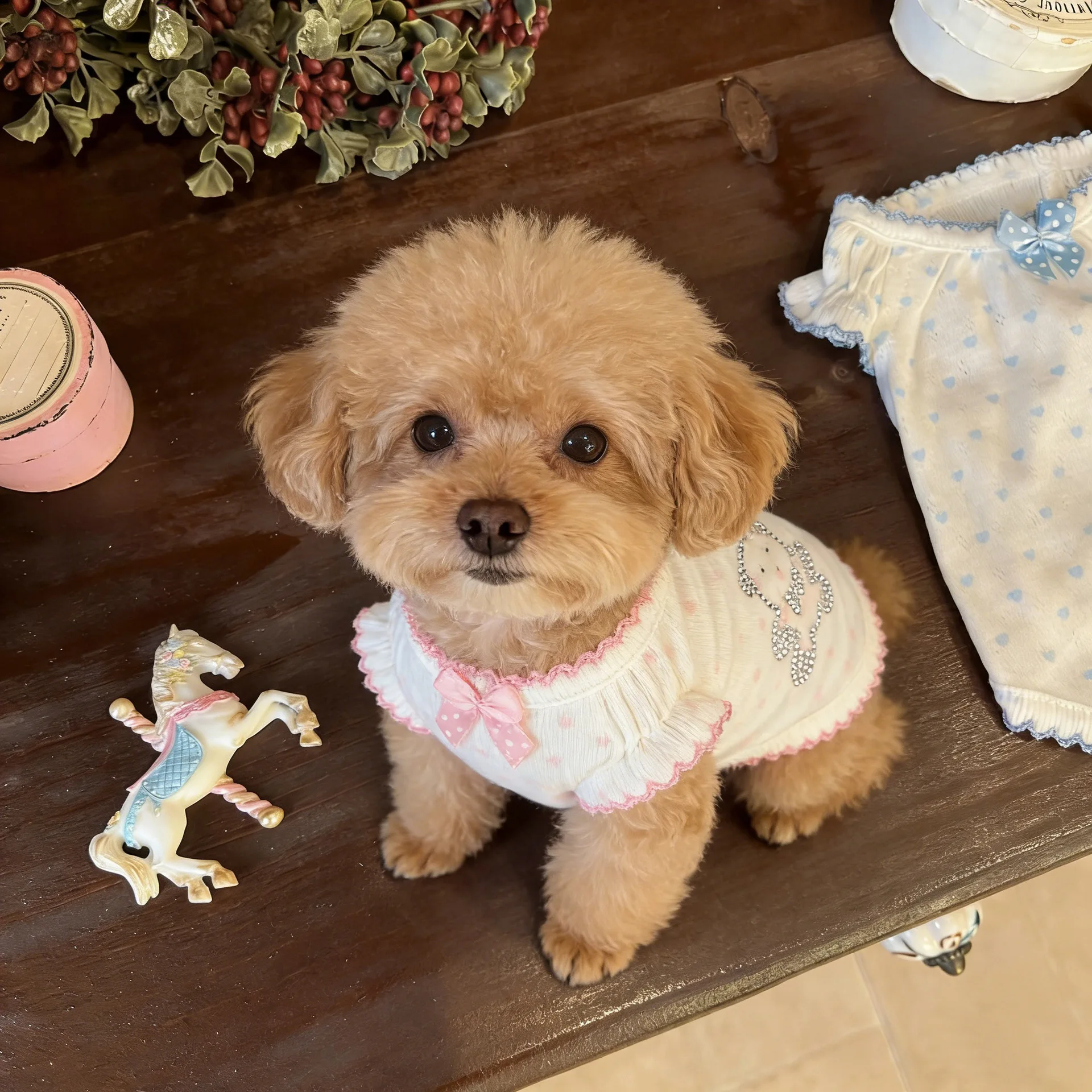 Vestido floral con lazo para cachorro pequeño – Ropa dormir suave - imagen 5