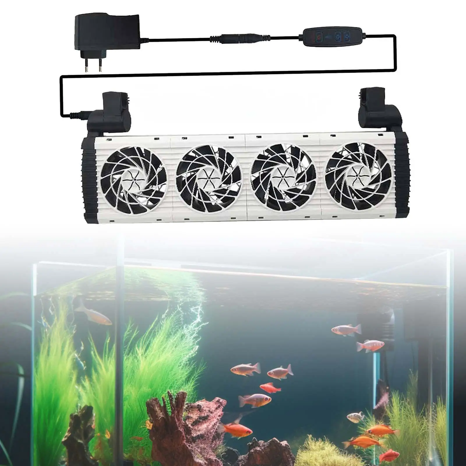 Fish Tank Chiller for Salt Fresh Water Cold Wind Quiet 6 Variable Speed for Aquarium Pets Supply Aquarium Cooling Fan (4 Fan)