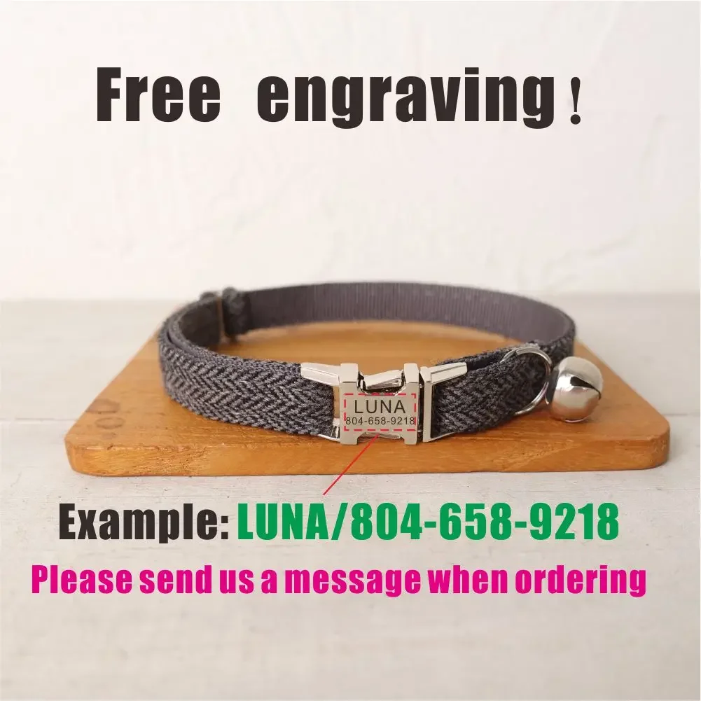Collar de gato personalizado con grabado gratuito, correa para mascotas a juego, hebilla de Metal de contactos personalizados, Collar para mascotas de traje grueso gris - imagen 4