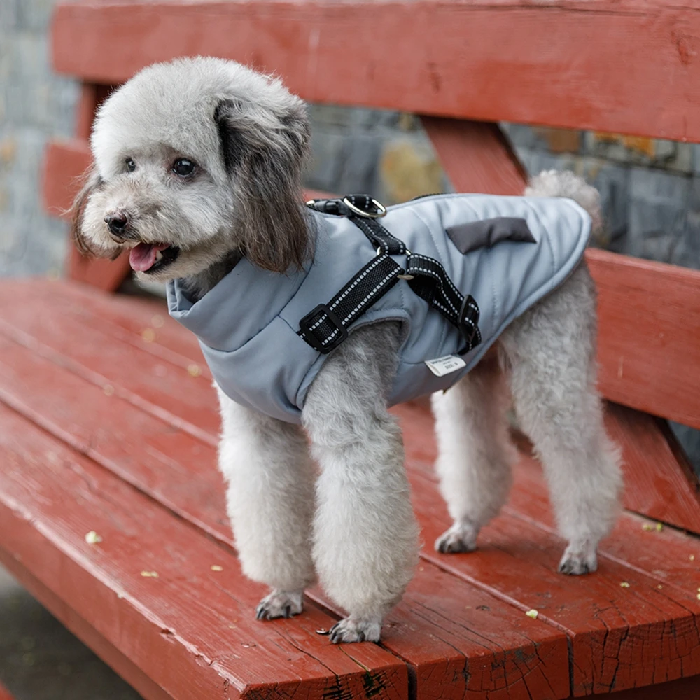 Abrigo cálido de invierno para perros, chaqueta con arnés, chaqueta para exteriores para mascotas, ropa de otoño e invierno para perros medianos y pequeños, 1 ud. - imagen 2