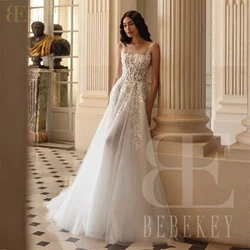 BEBEKEY vestido de novia de flores con cuentas de encaje personalizado cuello cuadrado vestido Formal de fiesta vestidos de fiesta de boda vestidos de novia