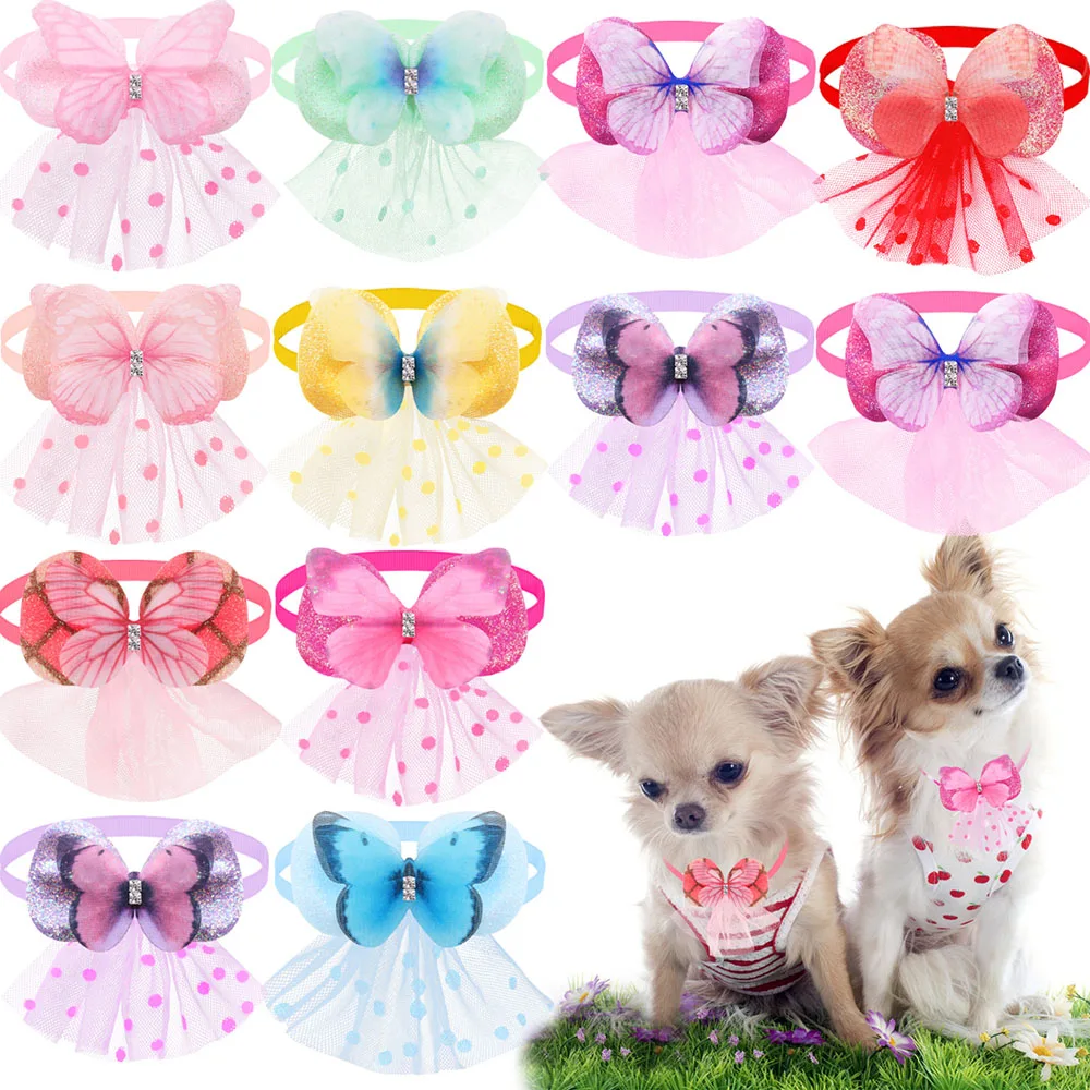 100 Uds pajaritas para perros a granel moda encaje mariposa pajarita para mascotas Collar para perros pequeños perros ajustables accesorios de aseo para mascotas
