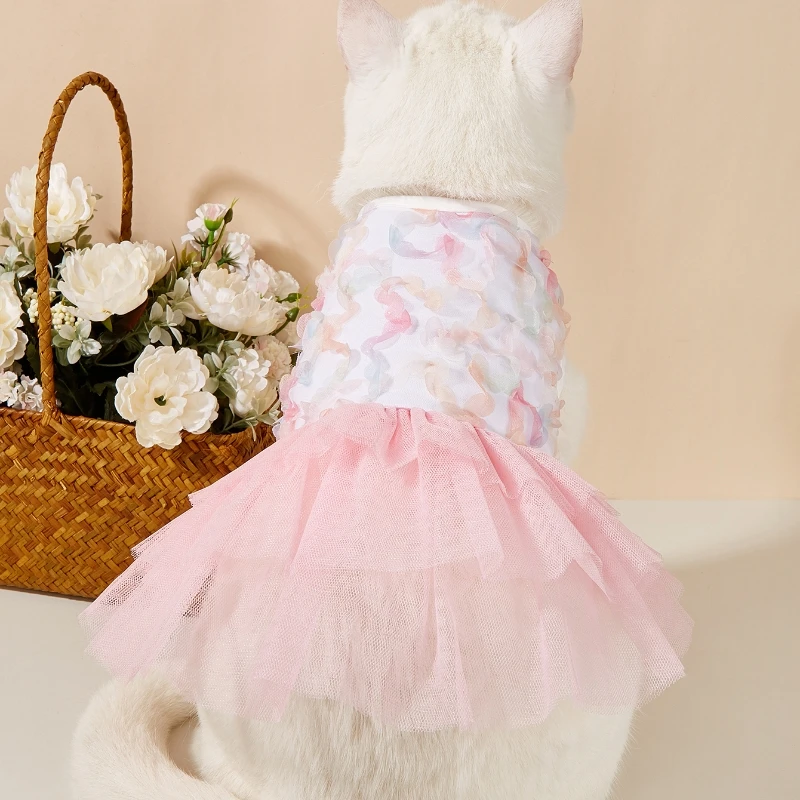 Vestido floral colorido para mascotas para gatos y perros pequeños, falda tutú de princesa para niña, ropa para mascotas, lindo gatito, ropa para cachorros para cumpleaños